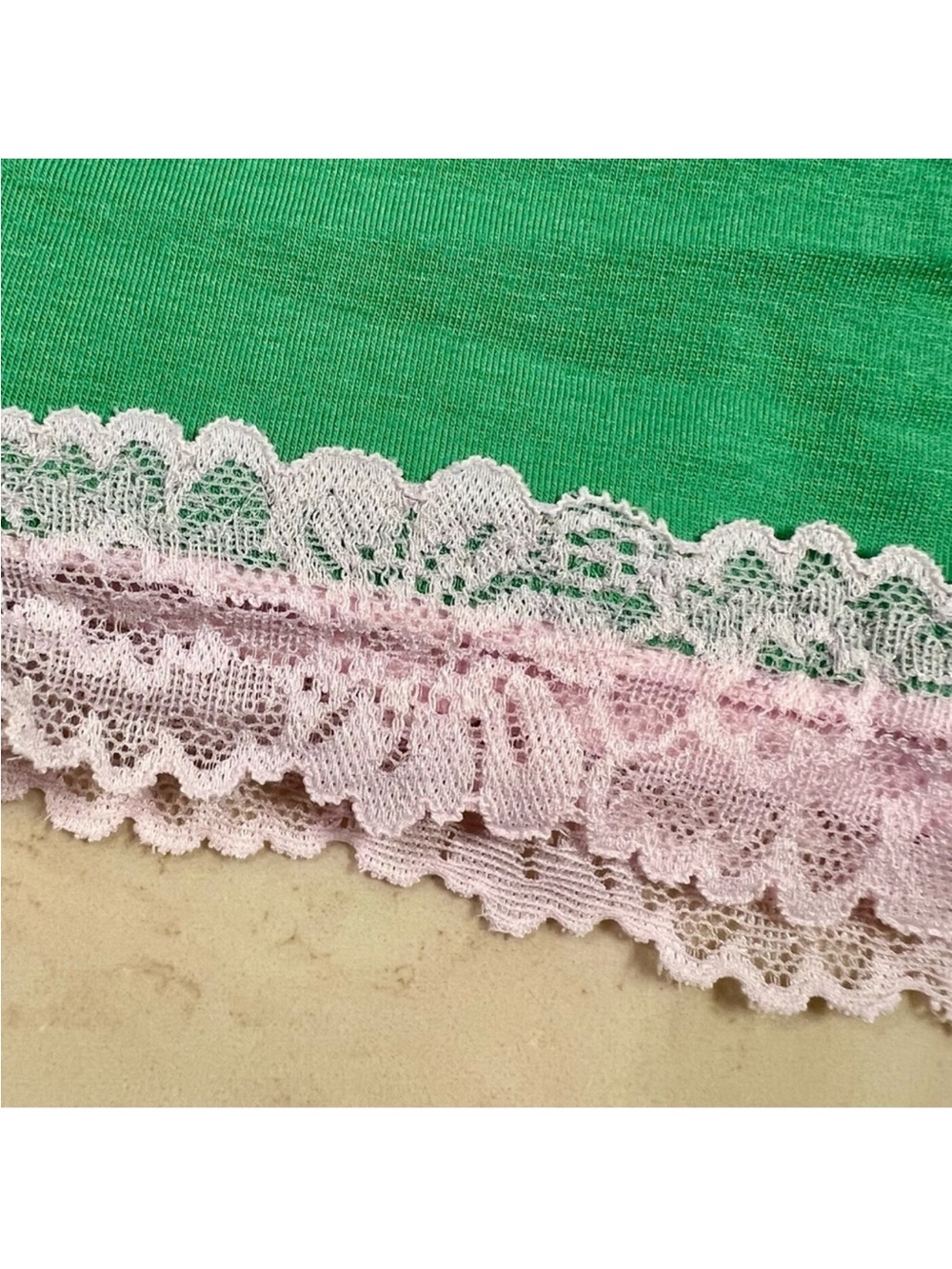 🍀VS PINK Cotton Lace Trim Scoop Bralette & Cheeky Panty Wild Green GOOD LUCK L - Picture 7 of 15